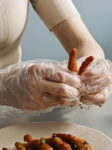 100入組透明一次性家用手套廚房用簡單透明PE防水一次性手套 - 無色 - 查看 2