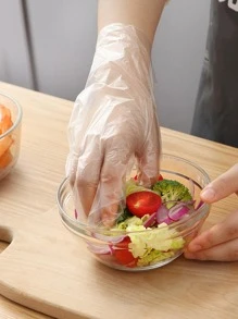 100入組透明一次性家用手套廚房用簡單透明PE防水一次性手套 - 無色 - 查看 3