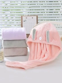 1pc Ear Decor Hair Towel, Cartoon Fabric Women's Strong Absorbent Quick-Drying Hair Drying Cap For Home Shower Towels For Beaty Salon, Hotel Sports,Home Essentials, Towel, Skin Care