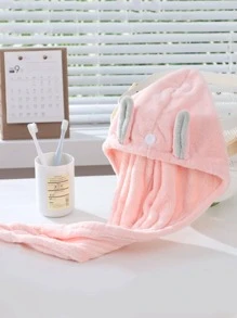 1pc Ear Decor Hair Towel, Cartoon Fabric Women's Strong Absorbent Quick-Drying Hair Drying Cap For Home Shower Towels For Beaty Salon, Hotel Sports,Home Essentials, Towel, Skin Care