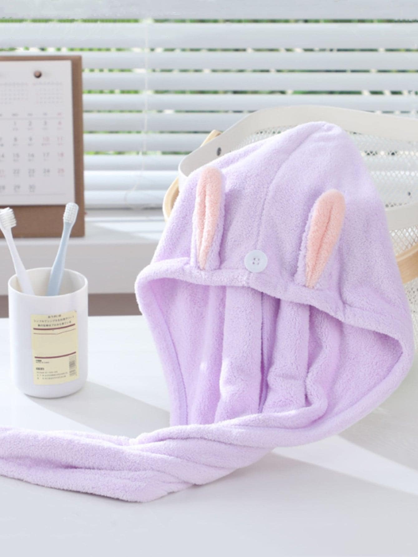 1pc Ear Decor Hair Towel, Cartoon Fabric Women's Strong Absorbent Quick-Drying Hair Drying Cap For Home Shower Towels For Beaty Salon, Hotel Sports,Home Essentials, Towel, Skin Care