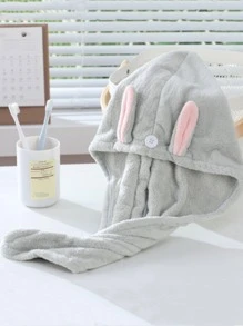 1pc Ear Decor Hair Towel, Cartoon Fabric Women's Strong Absorbent Quick-Drying Hair Drying Cap For Home Shower Towels For Beaty Salon, Hotel Sports,Home Essentials, Towel, Skin Care