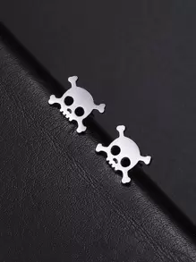 2入組頭骨設計耳釘,不銹鋼首飾類