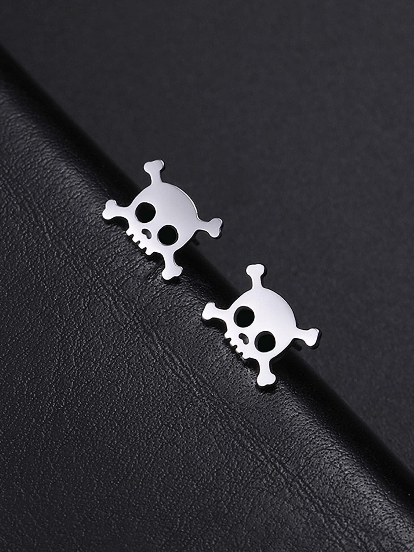 2入組頭骨設計耳釘,不銹鋼首飾類