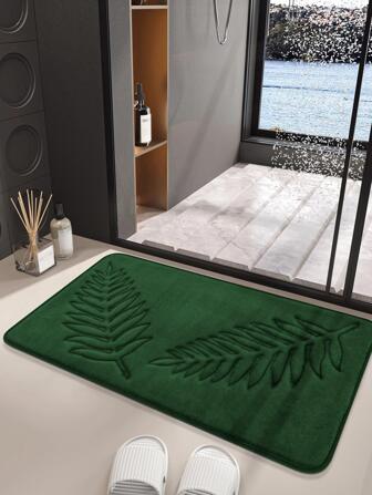 1 pièce Tapis de bain à motif de feuille, design embossé simple qui absorbe l'eau. Tapis de toilette pour salle de bain, décoration de maison, tapis de sol, tapis d'extérieur, tapis de porte. Accessoires de salle de bain d'été pour la rentrée scolaire