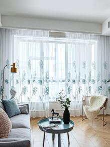 葉子刺繡單面板透明窗簾現代熱帶葉子刺繡濾光隱私透明窗簾適用於客廳和臥室 - 彩色 - 查看 2