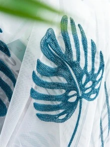 葉子刺繡單面板透明窗簾現代熱帶葉子刺繡濾光隱私透明窗簾適用於客廳和臥室 - 彩色 - 查看 8