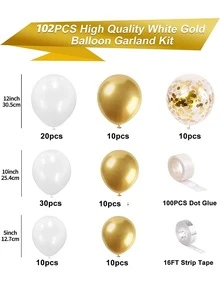 白金氣球花環套件,102 件 12 英寸 10 英寸 5 英寸白色和金色氣球金色五彩紙屑氣球適合婚禮單身女郎生日嬰兒送禮會訂婚週年紀念派對裝飾 - 彩色 - 查看 3