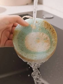 1 bàn chải làm sạch đồ họa hoạt hình, miếng bọt biển làm sạch in hình nụ cười hoạt hình cho nhà bếp - màu xanh lá - Xem 3