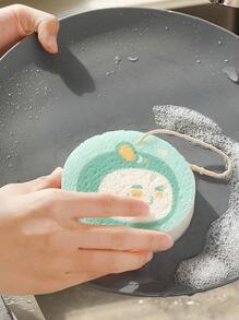 1 bàn chải làm sạch đồ họa hoạt hình, miếng bọt biển làm sạch in hình nụ cười hoạt hình cho nhà bếp - màu xanh lá - Xem 1