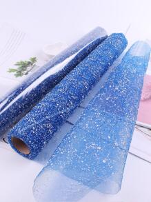 1pc Glitter Detail Gift Wrapping Paper, Simple Polyester Mesh Flower Wrapping Paper For Wedding, Party, Holiday - Blue - View 1