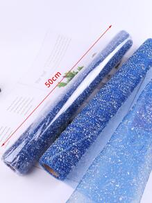 1pc Glitter Detail Gift Wrapping Paper, Simple Polyester Mesh Flower Wrapping Paper For Wedding, Party, Holiday - Blue - View 4