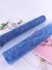 1pc Glitter Detail Gift Wrapping Paper, Simple Polyester Mesh Flower Wrapping Paper For Wedding, Party, Holiday - Blue - View 5
