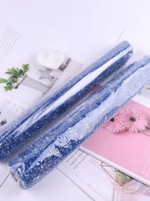1pc Glitter Detail Gift Wrapping Paper, Simple Polyester Mesh Flower Wrapping Paper For Wedding, Party, Holiday - Blue - View 7