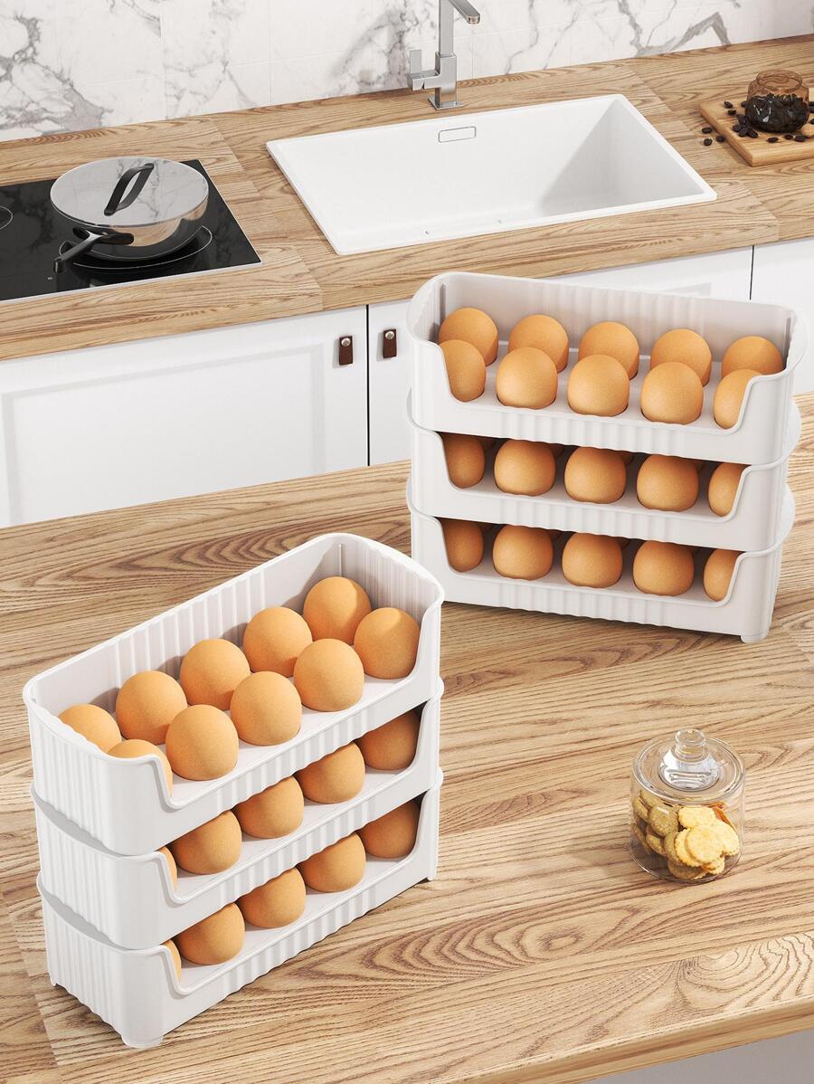 1個多層白色蛋存儲架,塑料蛋存儲盒,適用於家庭,適合復活節 - 白色 - 查看 1