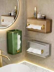 1pc Transparent Wall Mounted Punch Free Toilet Paper Holder, Modern Tissue Storage Box For Bathroom - Khaki - View 1
