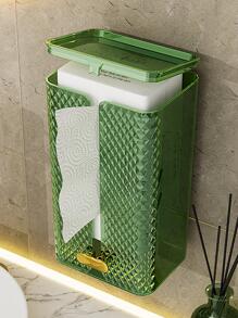 1pc Transparent Wall Mounted Punch Free Toilet Paper Holder, Modern Tissue Storage Box For Bathroom - Khaki - View 5