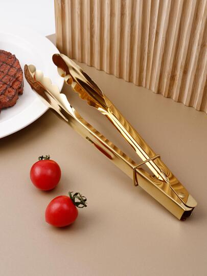 1 pieza Pinzas para alimentos agarre fácil dorado de acero inoxidable para doméstico