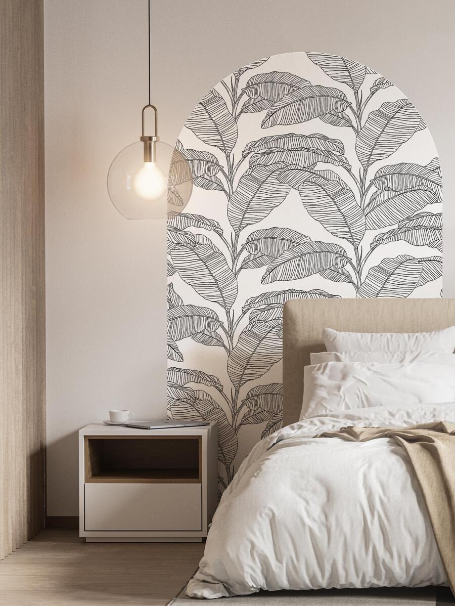 SUPSTICKER 1pc Water Proof Thick Leaf Print Wall Sticker, PVC Self Adhesive Wall Decorative Sticker For Home Decor, Stickers, Wall Decal, Vinyl Decal For Home Decorations, Spring Decoration Items Refresh Your Home, Festival Decoration Stickers Gifts Birthday Graduation - Black and White - View 1