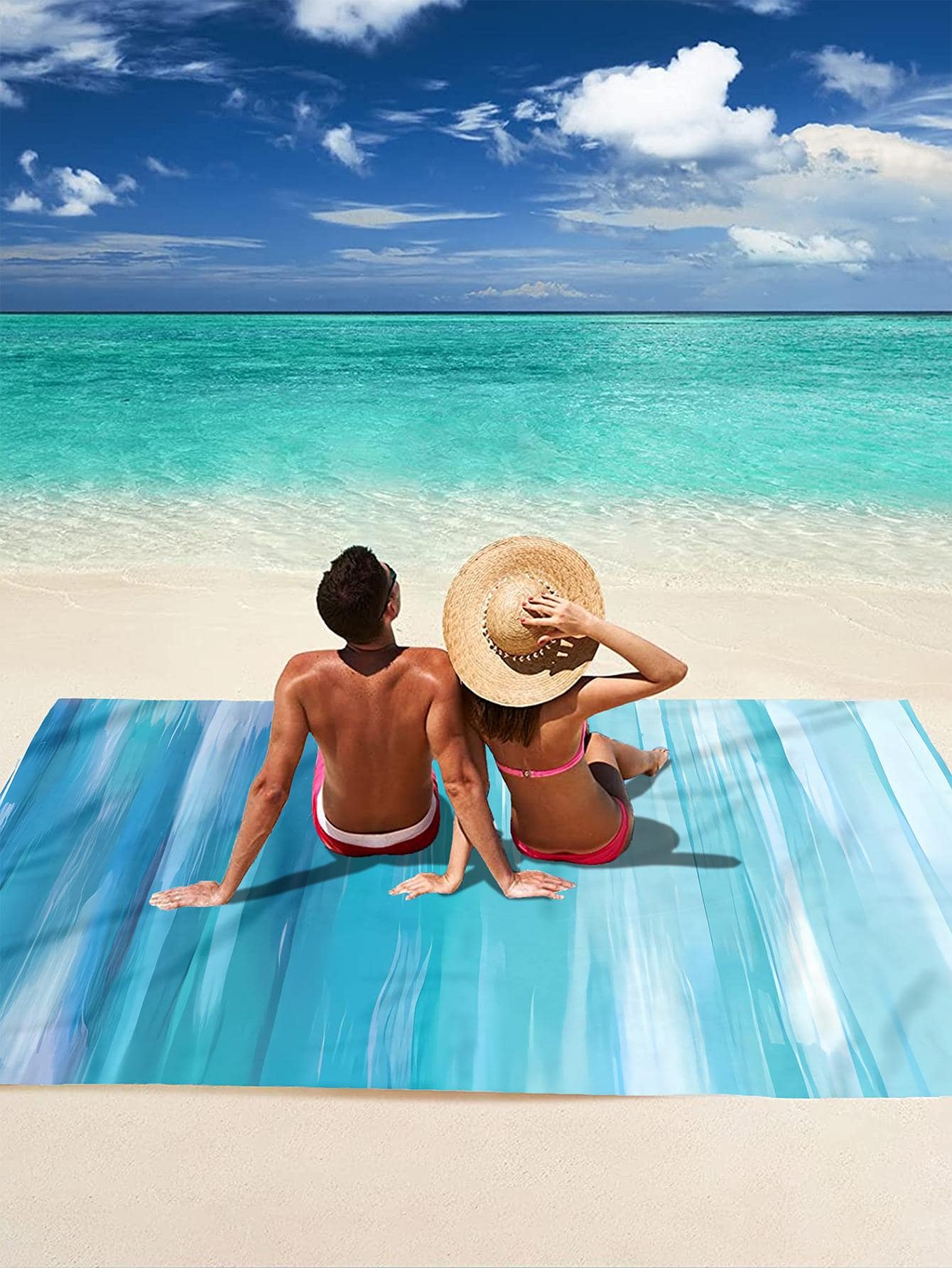 1PC Họa Tiết Hình Học Thảm Dã Ngoại, Polyester Hiện Đại Chống Thấm Nước Dã Ngoại Chăn Cho Ngoài Trời - Màu xanh nhạt - Xem 1