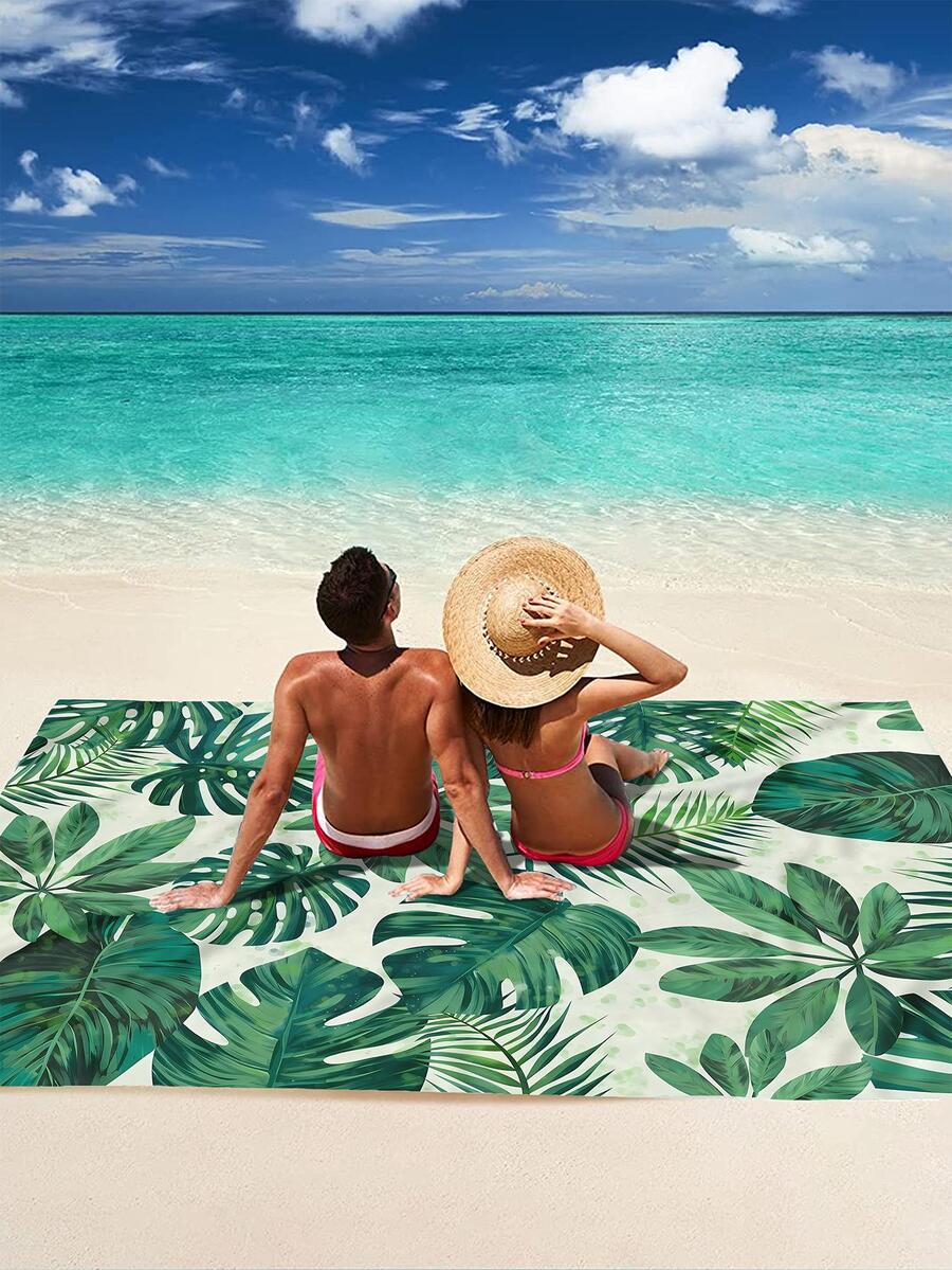 1pc Tropical Print Picnic Mat, Modern Polyester Water Proof Picnic Blanket For Outdoor For Travel - Green - View 1
