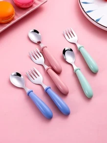 2 pièces Set de cuillère et fourchette en acier inoxydable avec étui, fournitures scolaires