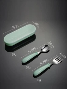 2 pièces Set de cuillère et fourchette en acier inoxydable avec étui, fournitures scolaires