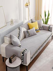 1pc Zebra Stripe Pattern Anti-slip Sofa Towel, Modern Polyester Sofa Cover Blanket For Home - Grey - View 1