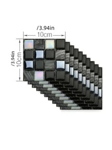 10入組/套PVC創意瓷磚圖案牆貼 - 黑色 - 查看 1