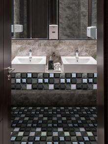 10入組/套PVC創意瓷磚圖案牆貼 - 黑色 - 查看 2