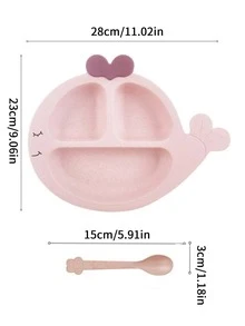 1入組帶勺子塑料盤子卡通鯨魚設計兒童餐盤 - 米色 - 查看 2