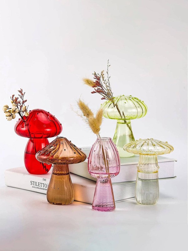 1 pc Creative and cute Mushroom Vase Mushroom Shaped Bud Glass Vase