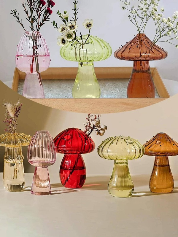 1 pc Creative and cute Mushroom Vase Mushroom Shaped Bud Glass Vase