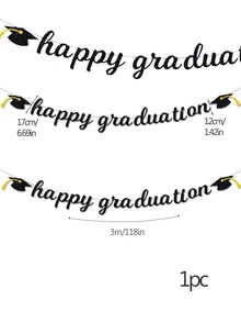 1pc Slogan Graphic Pull Flag, Modern Paper Hanging Flag For Graduation Party - Black - View 3