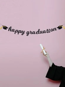 1pc Slogan Graphic Pull Flag, Modern Paper Hanging Flag For Graduation Party - Black - View 2