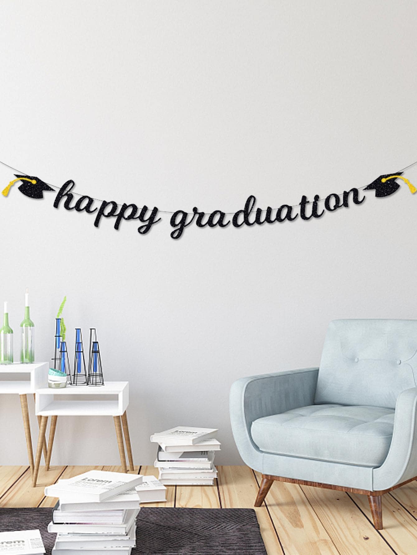 1pc Slogan Graphic Pull Flag, Modern Paper Hanging Flag For Graduation Party - Black - View 1