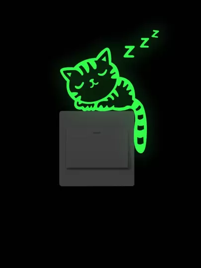 1pc PVC Switch Outlet Wall Sticker, Creative Cat Design Glow In The Dark Switch Sticker For Home,Stickers,Wall Decal, Vinyl Decal For Home Decorations,Spring Decoration Items Refresh Your Home,Rama Decoration Stickers Gifts Birthday Graduation