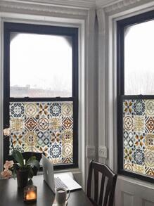 1卷PVC裝飾膜波西米亞幾何圖案窗戶貼紙 - 彩色 - 查看 7