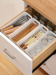 1 pieza Cajón almacenamiento moderno unicolor Bandeja organizadora de cajones de escritorio para cocina - Blanco - Ver 3