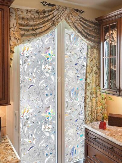  1 卷全息花卉窗户隐私膜，3D 彩虹郁金香静电玻璃装饰膜，45 厘米 x 200 厘米，贴纸，墙贴花，用于家居装饰的乙烯基贴花，春季装饰品让您的家焕然一新，节日装饰贴纸礼物生日毕业