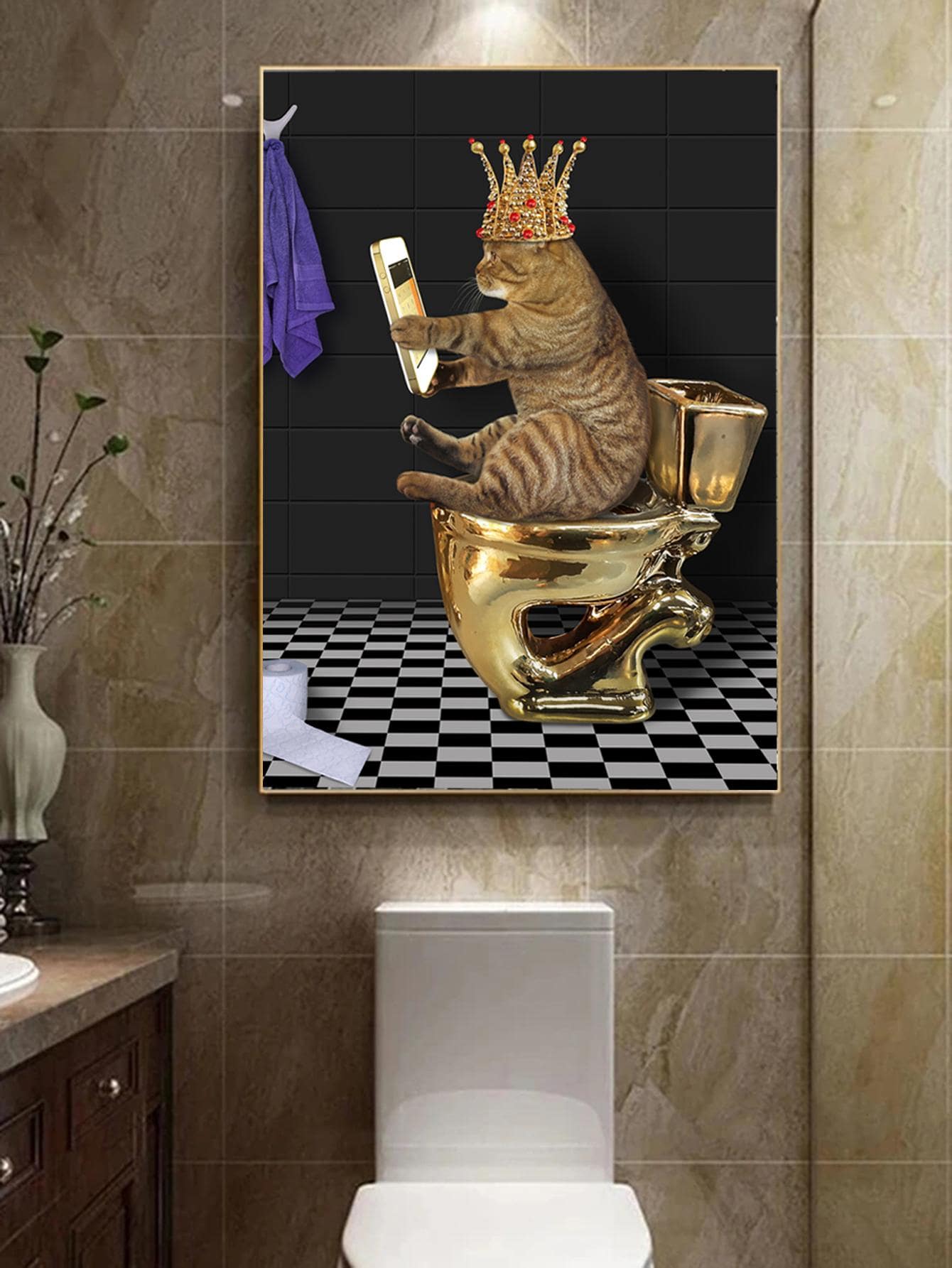 1入組貓圖案無框畫創意合成纖維牆藝術畫適用於家居牆壁裝飾 - 彩色 - 查看 1