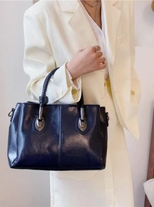 Túi Vuông Tối Giản Tay Cầm Đôi Trung Bình - Màu xanh hải quân - Xem 3