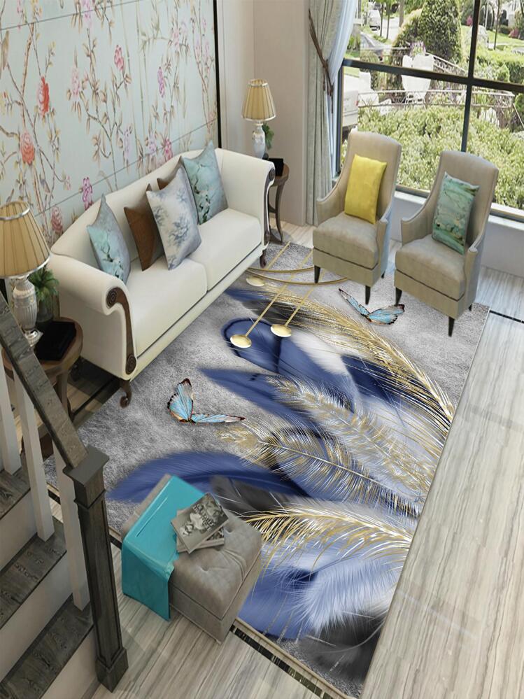 1pc Plant Pattern Rug, Modern Polyester Floor Mat For Home, All Season - Multicolor - View 2