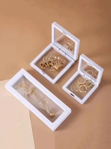 1pc PP Jewelry Box, Simple Clear Jewelry Storage Box For Home And Travel, Gift For Valentine's Day Back To School - White - View 1
