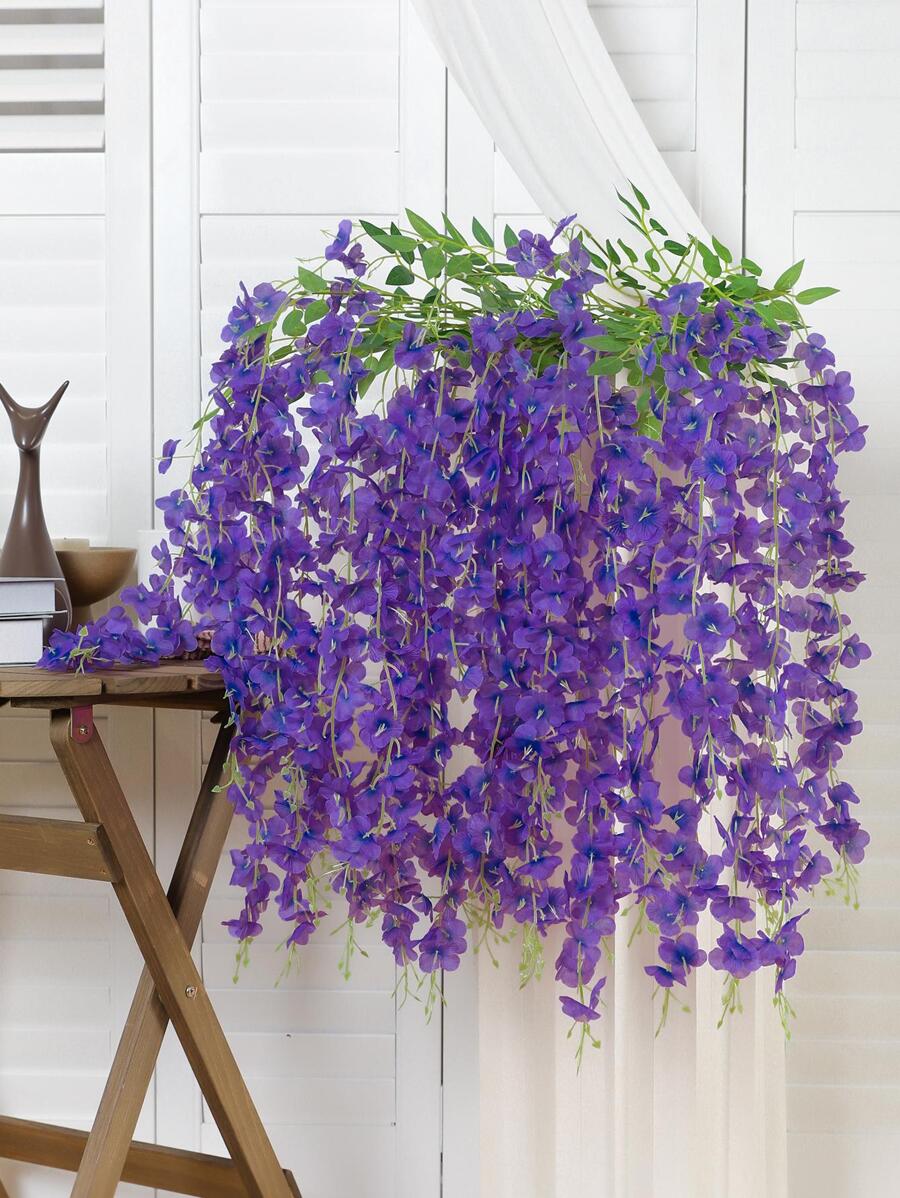 1 Bộ 2 Vòng Hoa Tử Đằng Nhân Tạo, Dây Hoa Lụa Trang Trí Cho Phông Nền Tiệc Cưới Trong Nhà Ngoài Trời Tường Sự Kiện Và Trang Trí Nhà Cửa - Màu tím  Violet - Xem 1