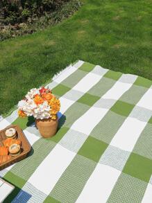 1 tấm thảm dã ngoại ngoài trời họa tiết kẻ sọc - màu xanh lá - Xem 3