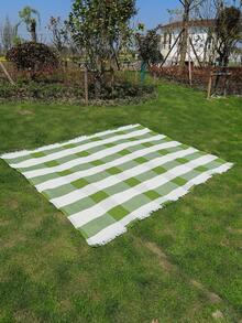 1 tấm thảm dã ngoại ngoài trời họa tiết kẻ sọc - màu xanh lá - Xem 2