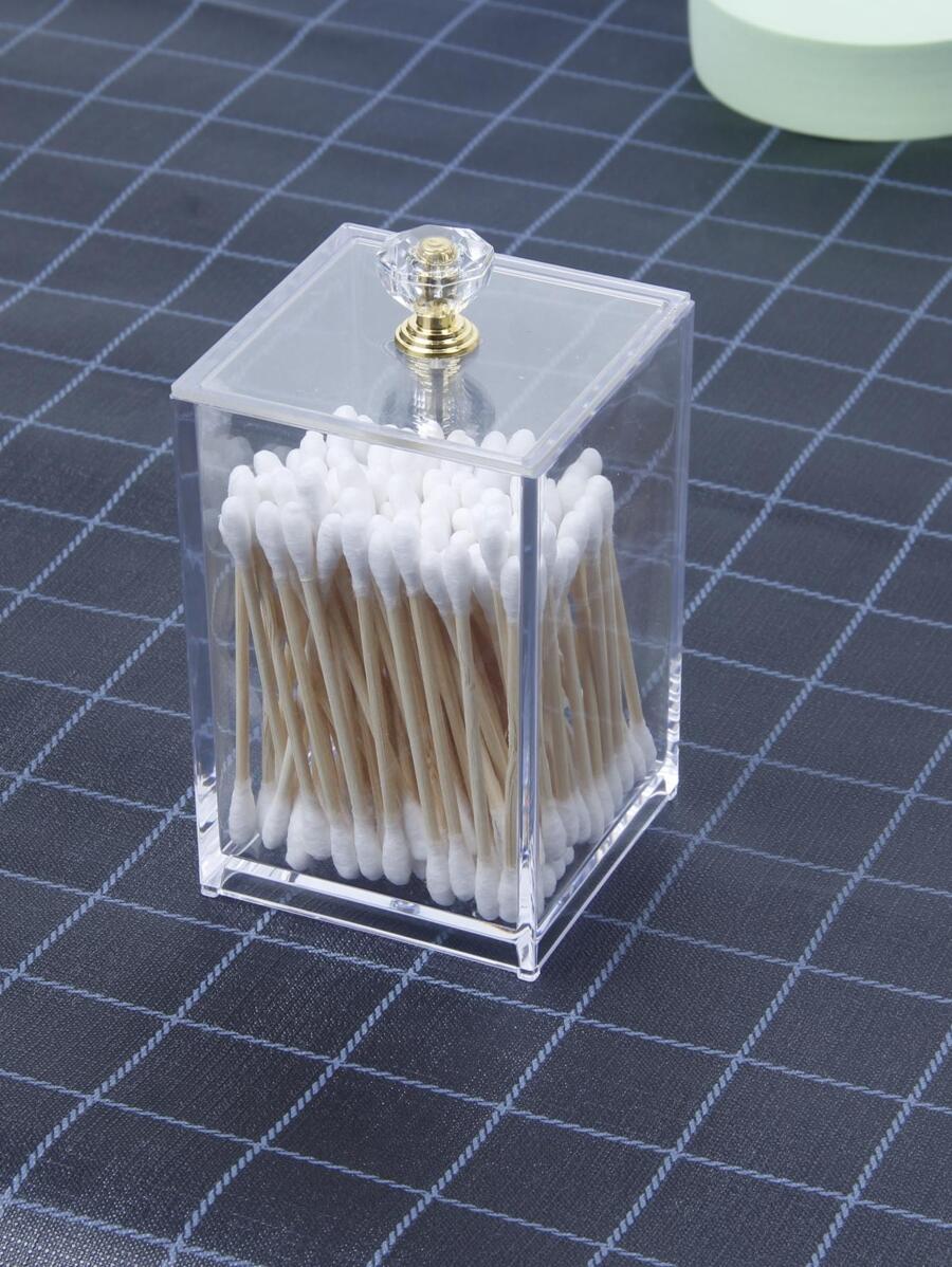 1pc Clear Facial Pad Storage Box With Lid, Multifunction Swab Box, For Home - Clear - View 1