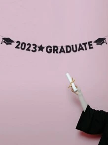 1套紙製拉旗畢業帽和字母圖形掛旗適用於派對