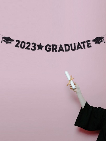 1套紙製拉旗畢業帽和字母圖形掛旗適用於派對